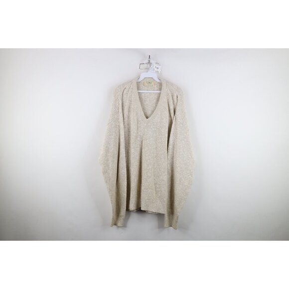 Vtg 70s LL Bean Mens XL Cotton Rayon Jute Blend Ribbed Knit Sweater Beige USA
